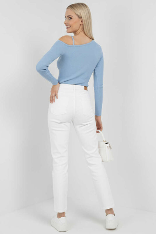 One-Shoulder Strappy Blouse Blue