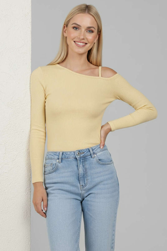 One-Shoulder Strappy Blouse Yellow