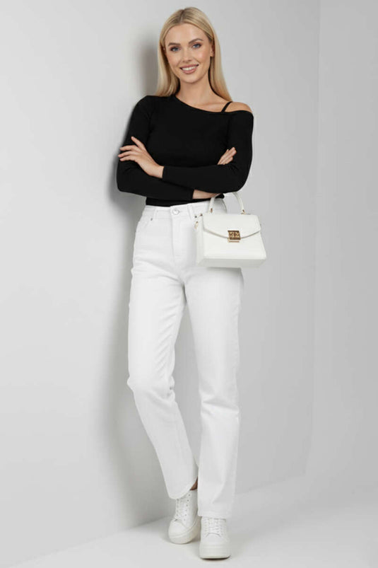 One-Shoulder Strappy Blouse Black