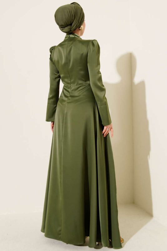 Tek Omuz Pelerinli Saten Abiye Haki