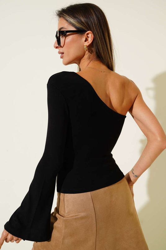 One-Shoulder Basic Blouse Black