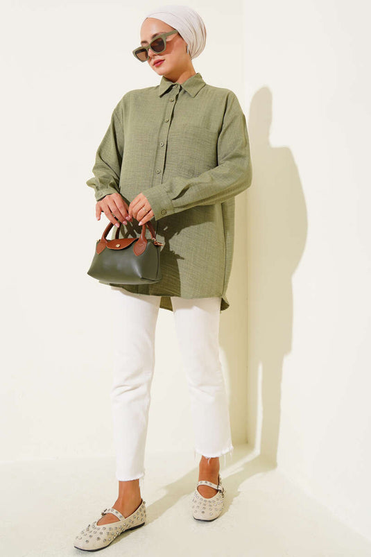 Single Pleated Pocket Shirt Khaki