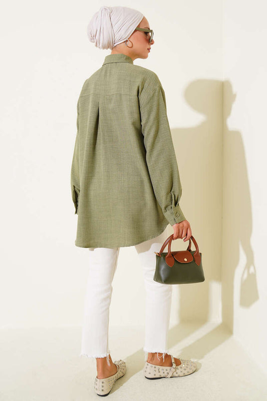 Single Pleated Pocket Shirt Khaki