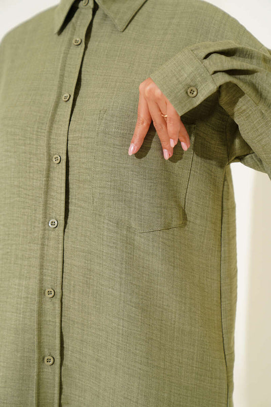 Single Pleated Pocket Shirt Khaki