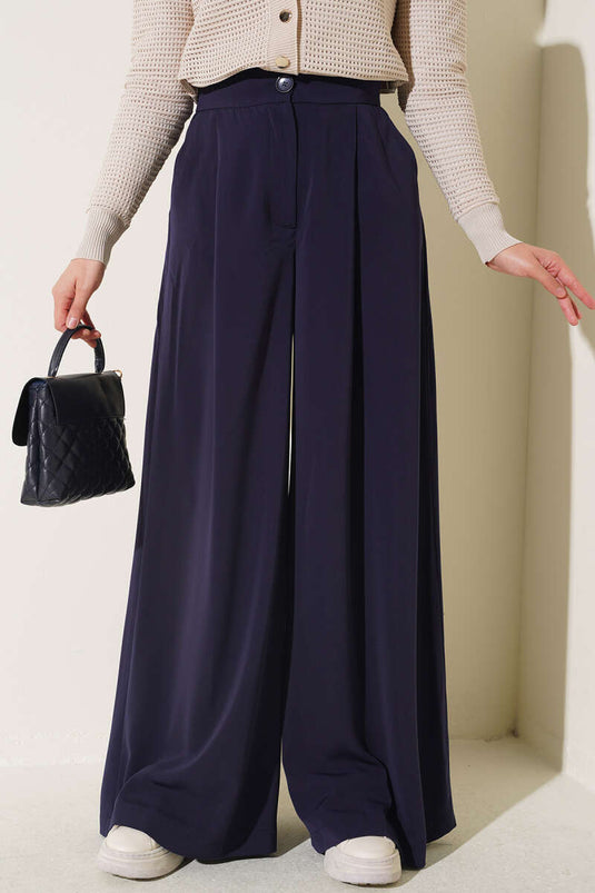 Solid Navy Palazzo Pants