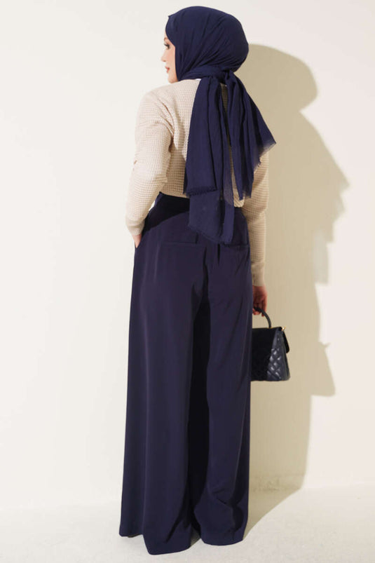 Solid Navy Palazzo Pants