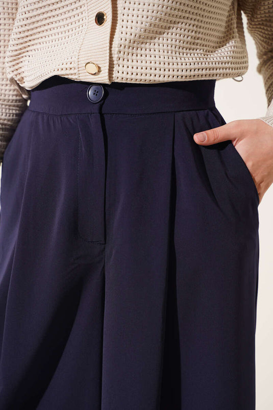 Solid Navy Palazzo Pants