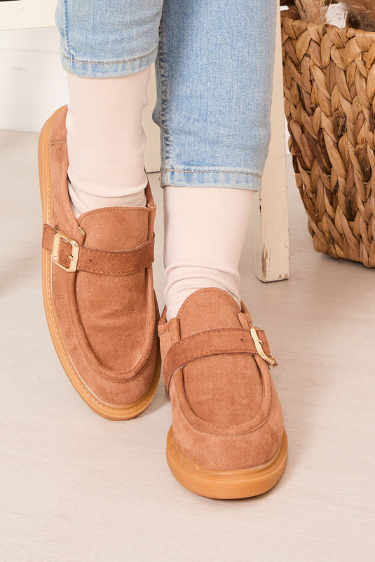 Chaussures décontractées à boucle unique couleur fauve