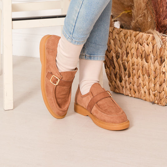 Chaussures décontractées à boucle unique couleur fauve