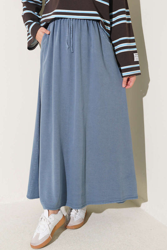 Jupe En Tencel Indigo À Poches