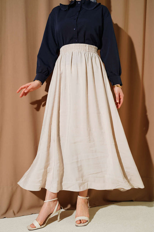 Tencel Pleated Flared Skirt Stone