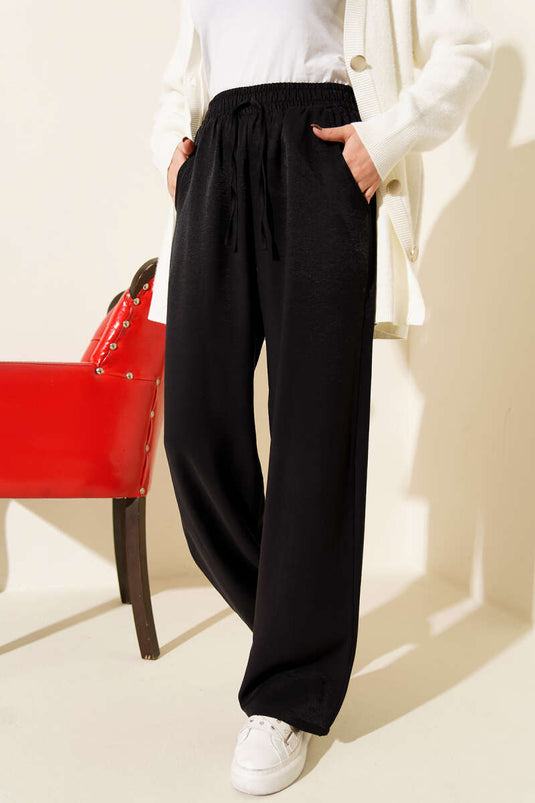 Schwarze Tencel Palazzo-Hose