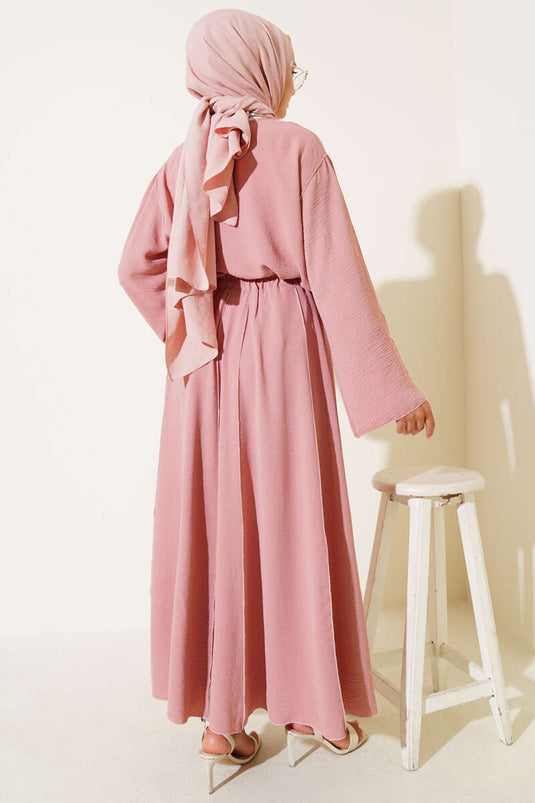 Tweedelig pak met omgekeerde steekdetails en rok, stoffig roze
