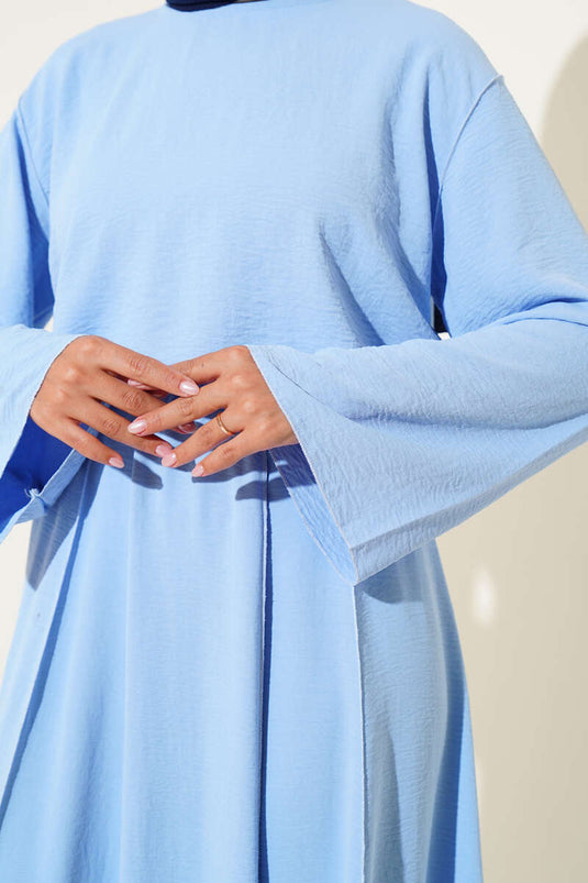 Two Piece Suit with Reverse Stitch Detail and Skirt in Blue