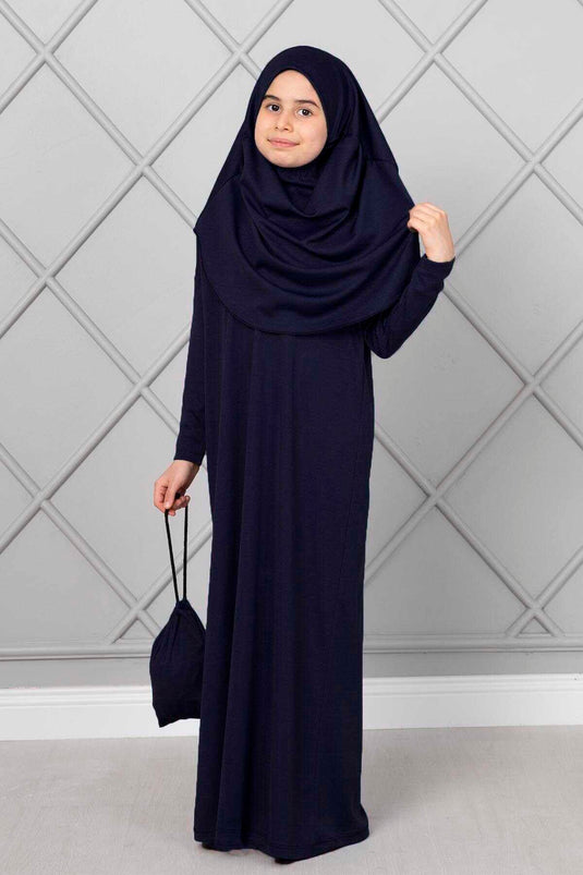 Robe de prière hijab pour enfants bleu marine