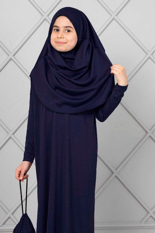 Robe de prière hijab pour enfants bleu marine