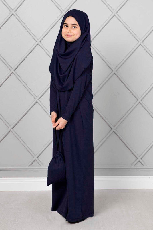 Robe de prière hijab pour enfants bleu marine