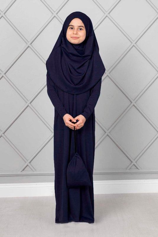 Robe de prière hijab pour enfants bleu marine