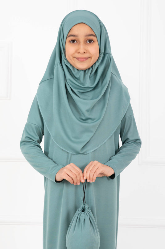 Tesettür Çocuk Namaz Elbisesi Mint