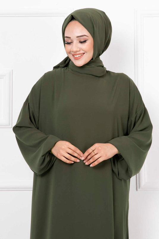 Hijab-Schal, Gebetskleid mit Reißverschluss, Khaki