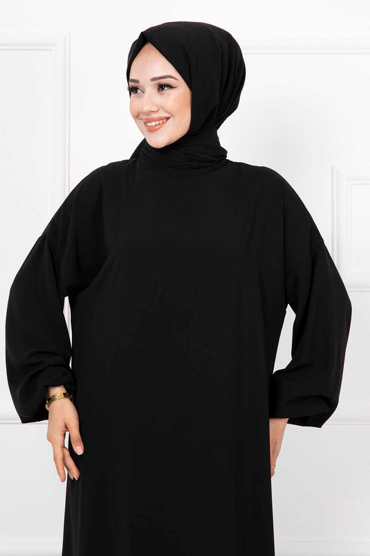 Robe de prière zippée avec châle hijab noir