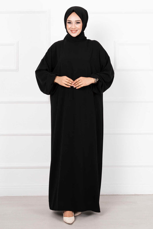 Robe de prière zippée avec châle hijab noir