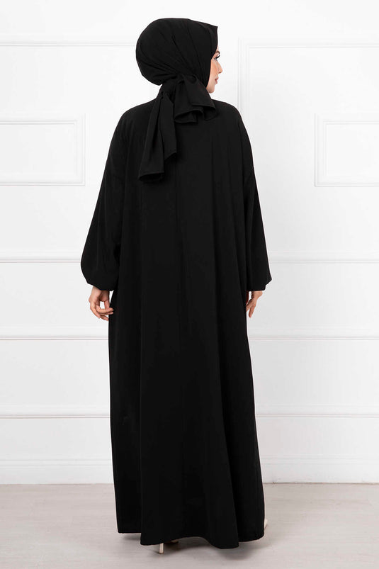 Robe de prière zippée avec châle hijab noir