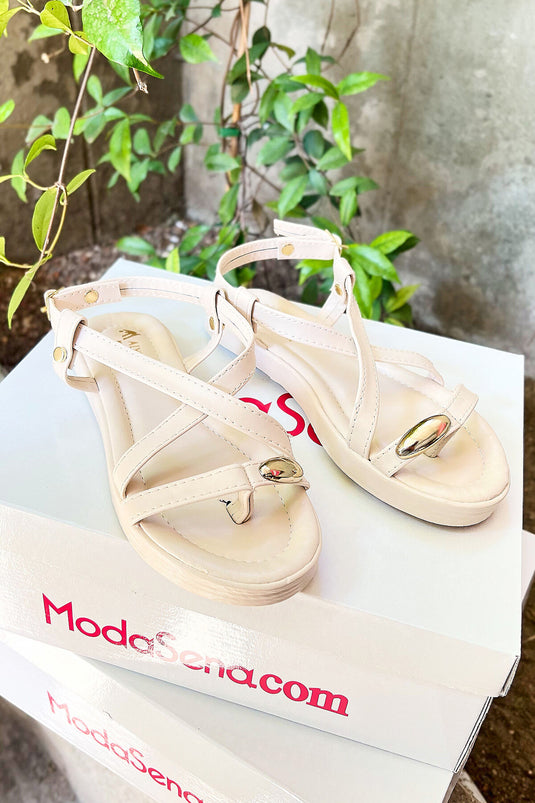 Buckle Detailed Cross-Flip Sandals Cream