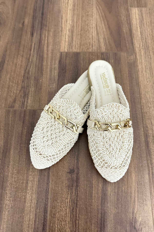 Chaussons En Paille Détail Boucle Crème