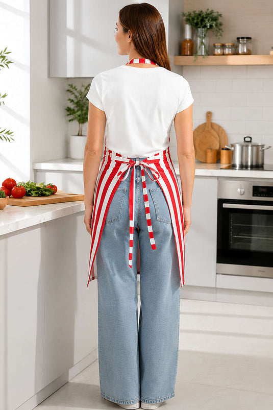 Tablier de cuisine rayé avec boucle rouge