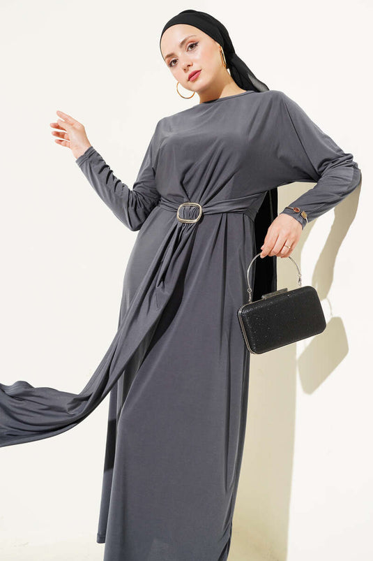 Vestido Sandy de dos piezas con hebilla en gris humo