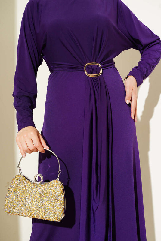 فستان ساندي من قطعتين مع إبزيم، بنفسجي