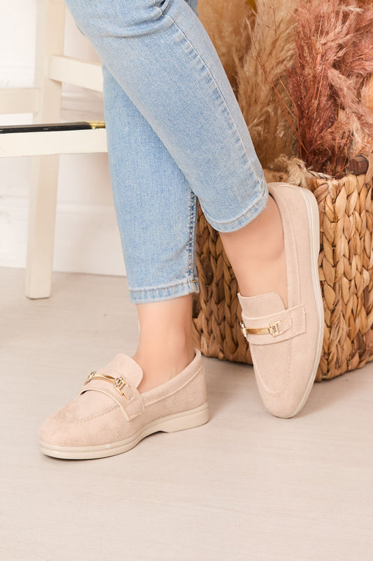 Buckled Suede Loafers Beige
