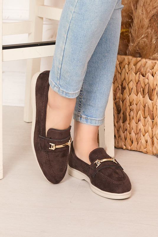 Buckled Suede Loafers Brown
