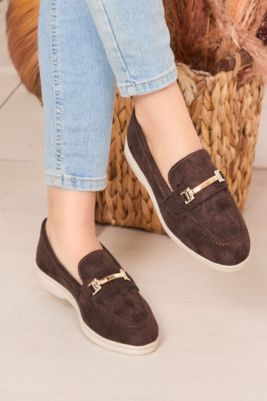 Buckled Suede Loafers Brown