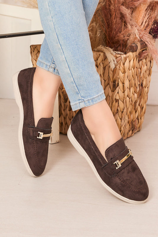 Buckled Suede Loafers Brown