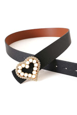 Ceinture Noire Avec Boucle Perle En Cœur