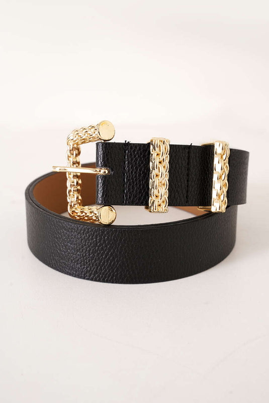 Ceinture à motif tricoté avec boucle noire et dorée