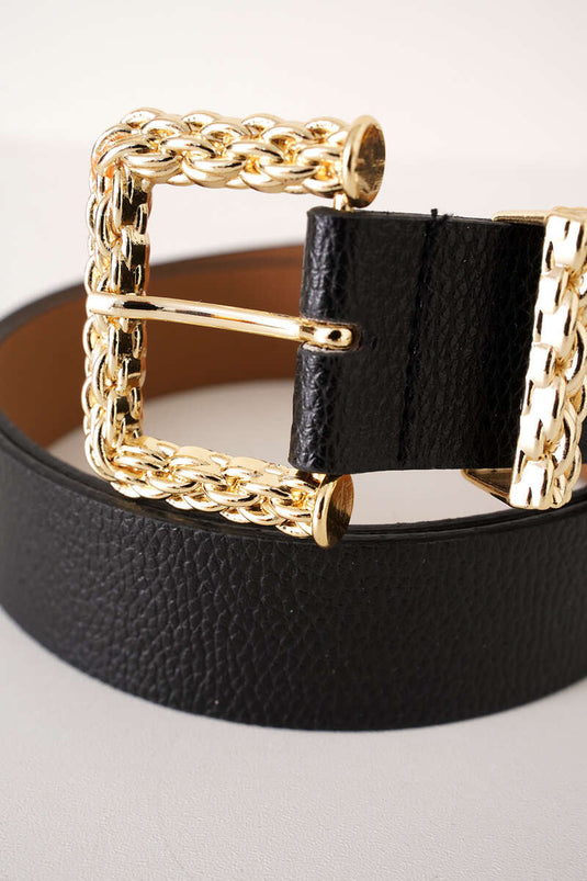 Ceinture à motif tricoté avec boucle noire et dorée