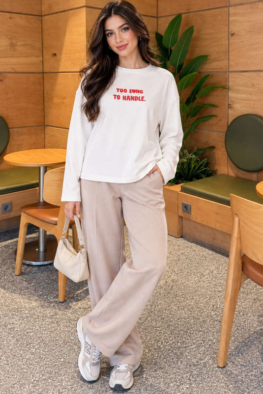 Te Lange Ecru Geborduurde Sweatshirt