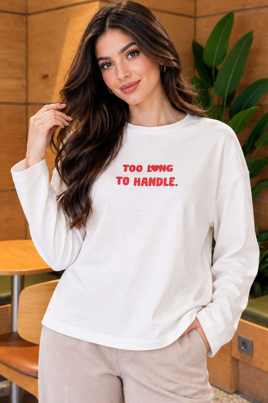 Te Lange Ecru Geborduurde Sweatshirt