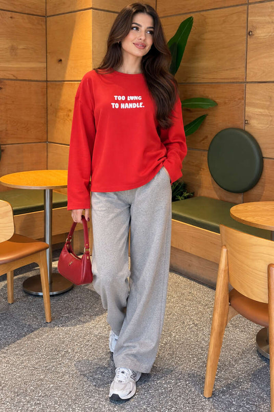 Te Lange Rood Geborduurde Sweatshirt