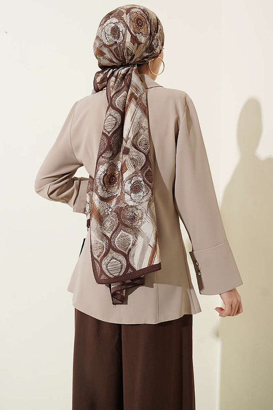 Beige Shirt with Top Button and Stitching Details
