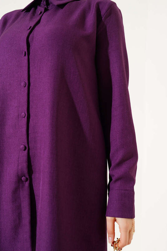 Ensemble deux pièces en lin violet à boutons boule