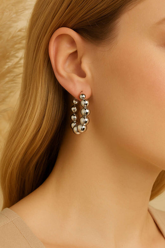 Silver Ball Hoop Earrings