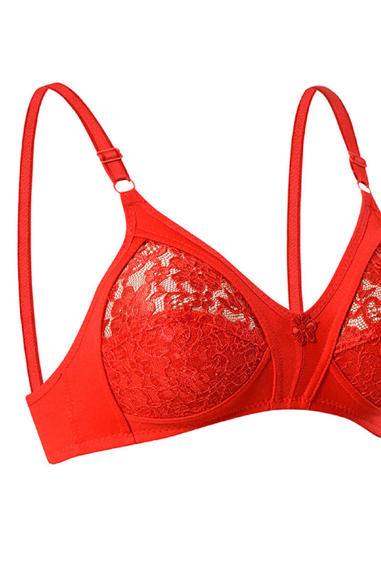 Gathering Lace Bra Red