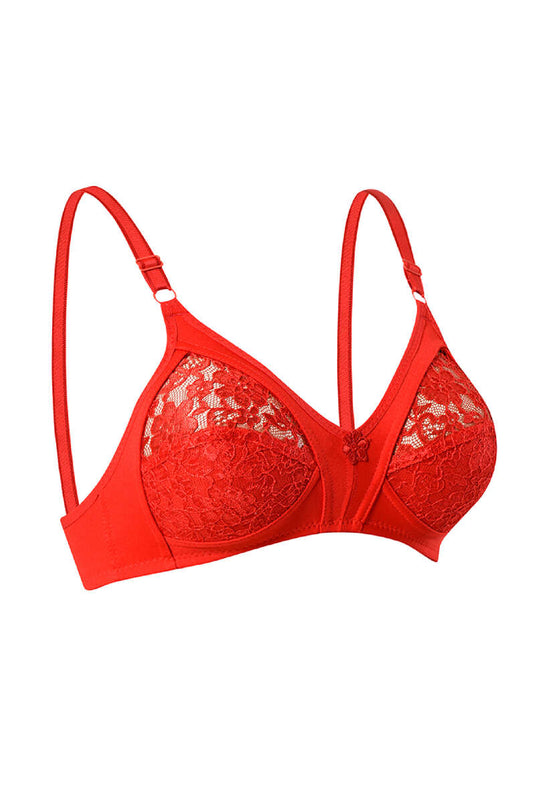 Gathering Lace Bra Red