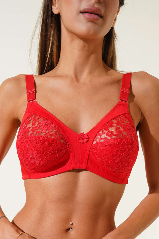 Gathering Lace Bra Red
