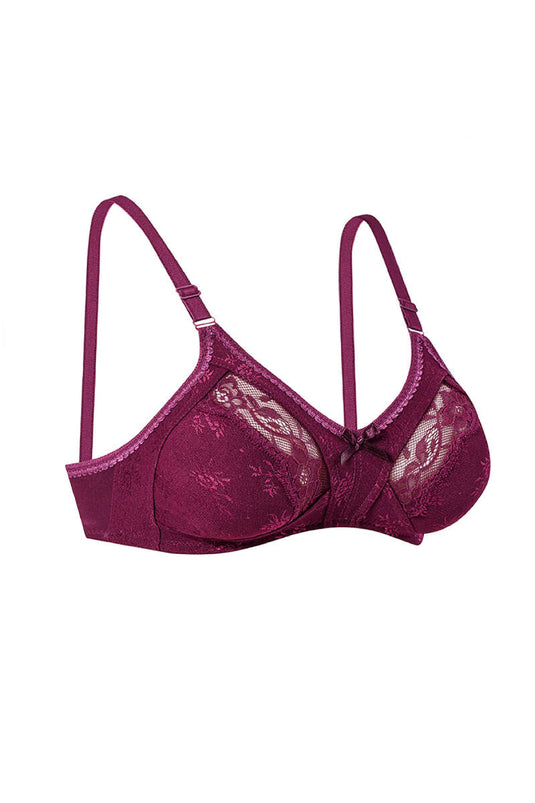 Gathering Lace Bra Plum