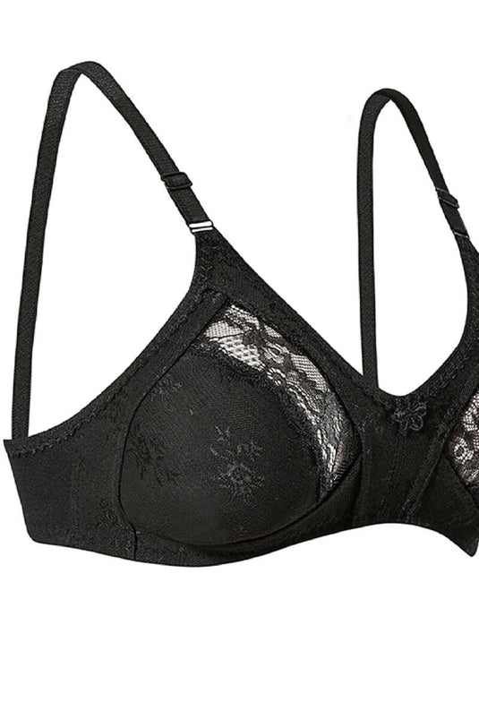 Gathering Lace Bra Black